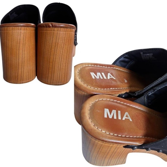 MIA Black Suede Studded Wooden Platform Clogs - Picture 3 of 4
